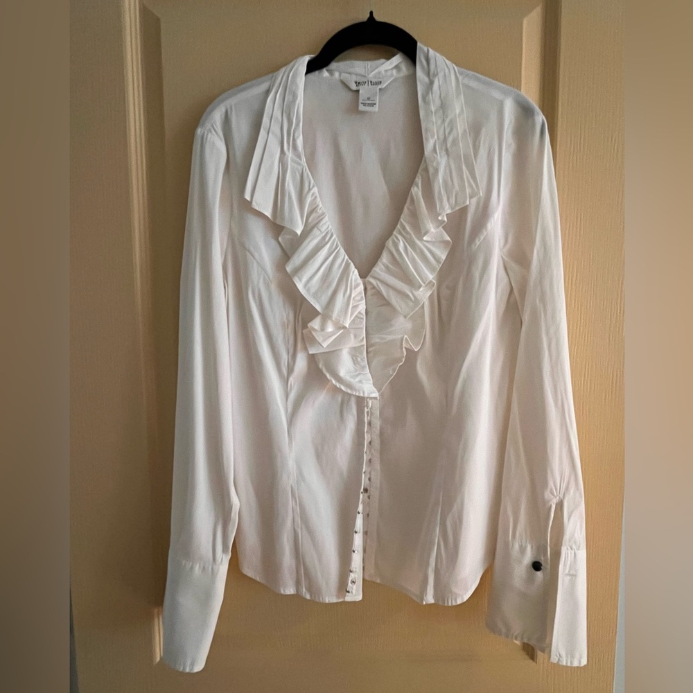 White House Black Market Ruffled White Blouse